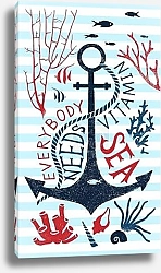 Постер Рисованный фон с якорем и надписью