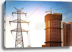 Постер Опора ЛЭП и строящийся небоскреб