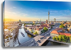 Постер Германия, Берлин. Вид на город, реку Шпрее и телебашню