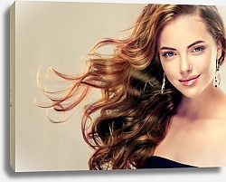 Постер Красивая брюнетка с длинными волнистыми волосами