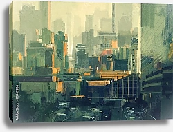 Постер Город с высотками в красках заката
