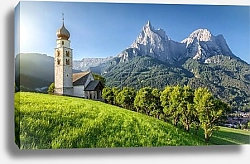 Постер Церковь в Доломитовых Альпах, Южный Тироль, Италия