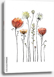Постер Полевые цветы, окрашенные акварелью и чернилами