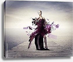 Постер Танцовщица в вишневом платье на пирсе