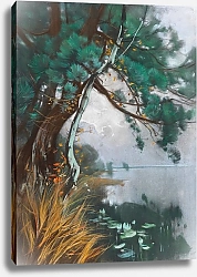 Постер Хагемайстер Карл Uferlandschaft mit Kiefern und Seerosen