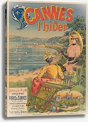 Постер Канны зимой. P. L. M железные дороги, быстрое сообщение между Парижем и Каннами