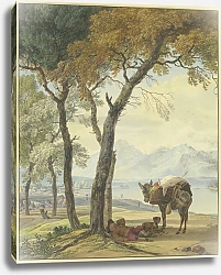 Постер Кобель Уильям Спящий погонщик ослов под деревом у озера