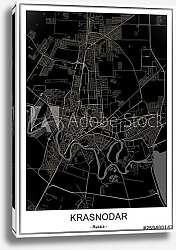 Постер План города Краснодар, Россия, в черном цвете