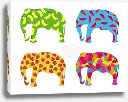 Постер Индийские слоны с рисунком ягод и фруктов