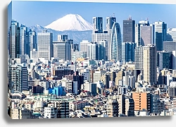Постер Токио зимой с видом на Фудзияму