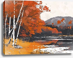Постер Red autumn on the lake