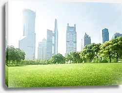 Постер Вид из парка на финансовый центр в Шанхае, Китай