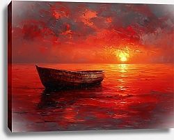 Постер Lonely boat. Red sunset