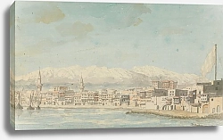 Постер Ривли Уилли Вид на Портовый город с флагштоком справа, видимый с моря