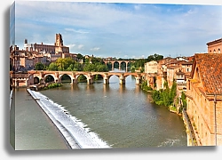 Постер Франция, Тулуза. Вид на город  и два моста через реку