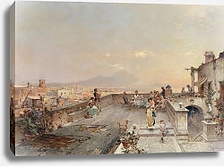 Постер Унтербергер Франц Вечерние гуляния, Неаполитанский залив, гора Везувий вдалеке.