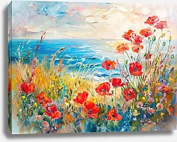 Постер Poppies and daisies in the morning glow