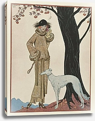 Постер Барбье Джордж Осенняя симфония ; пальто и вечернее платье от Worth