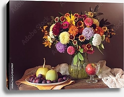 Постер Осенний натюрморт с астрами и фруктами