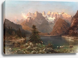 Постер Унтербергер Франц Вид на Доломитовые Альпы, озеро Ландро