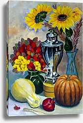 Постер Натюрморт с вазой, букетом и овощами
