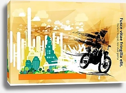 Постер Active man riding motobike ready for internet banners, social media banners, headers of websites, vector illustration