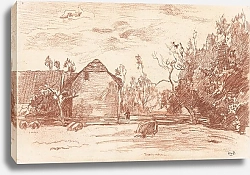 Постер Цварт Виллем Weiland met grazend vee, links een boerderij