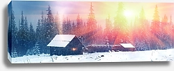 Постер Домик на окраине леса зимой