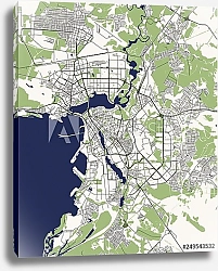 Постер План города Казань, Татарстан, Россия, в синем цвете