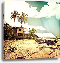 Постер Хижина и лодка на пляже