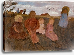 Постер Бекер Паула Fünf Kinder an einem Hang, rechts Elsbeth