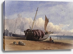Постер Бентли Чарльз Beached fishing boat with seated fisherman