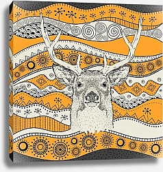 Постер Голова оленя на этническом узоре