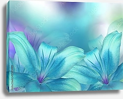 Постер Сине-бирюзовые лилии на размытом фоне