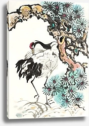 Постер stork and pine on a light background