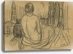 Постер Мигем Юджин Ван Zittende vrouw met kat en O.L.V.-kerktoren
