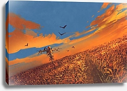 Постер Кукурузное поле с чучелом на закате
