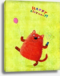 Постер Красный кот с воздушнам шаром и телефоном