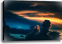 Постер Самолет над облаками на рассвете