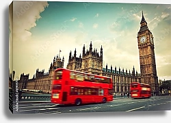 Постер Лондон, Англия. Биг Бен и красные автобусы