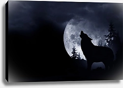 Постер Волк воющий на луну