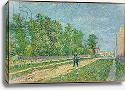Постер Ван Гог Винсент (Vincent Van Gogh) Road on the edge of Paris, farmer carrying a spade on his shoulder, 1887