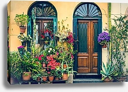 Постер Италия, Тоскана. Дверь, окно, цветы