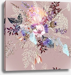 Цветочный узор с весенними цветами на розовом