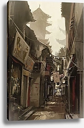 Постер Chinatown alley with traditional Chinese buildings
