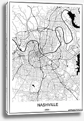 Постер План города Нэшвилл, Теннесси, США, в белом цвете