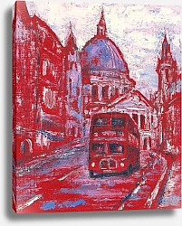 Постер Красный автобус на улицах Лондона у собора Святого Павла