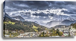 Постер Германия, Берхтесгаден, альпийская деревушка у горы Вацманн