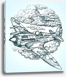 Картина Самолет в облаках на подрамнике