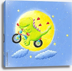 Постер Симпатичный дракон, летящий на велосипеде